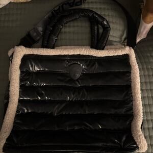 Black and white faux fur tote